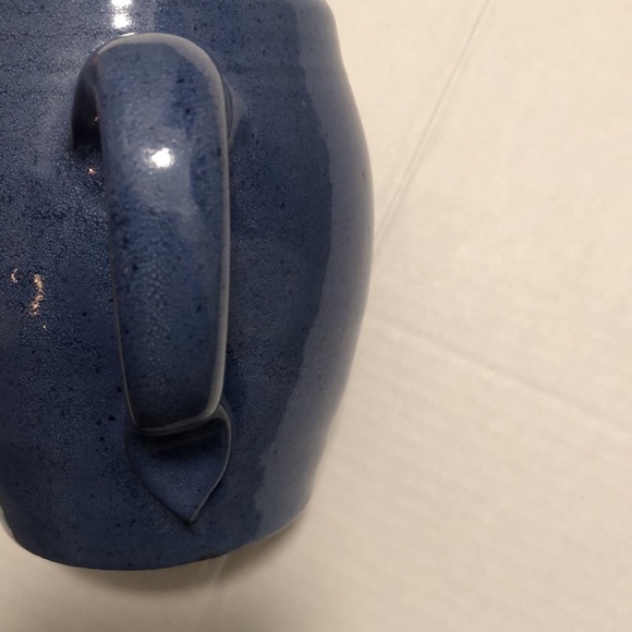 Pottery wheel thrown ceramic mug in a blue glaze color with imperfections - Picture 5 of 8